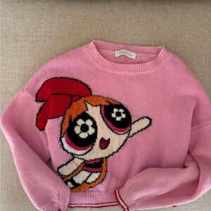 MonnaLisa Pink Crewneck Sweater with Cartoon Design for girl 5-7 years